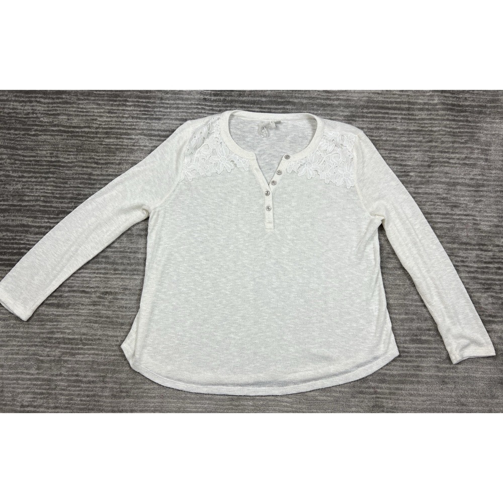 Cato Sweater Womens XL Ivory Floral‎ Shoulders Long Sleeve Henley Casual